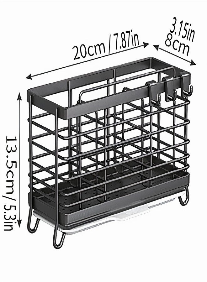 RAKSONIC Utensil Holder,Dish Drainer for Kitchen Counter, 3 Compartments Stainless Steel Utensil Drying Rack, Kitchen Utensils Holder with Towel Bar,Own Drain Tray(Gray) - Image 4